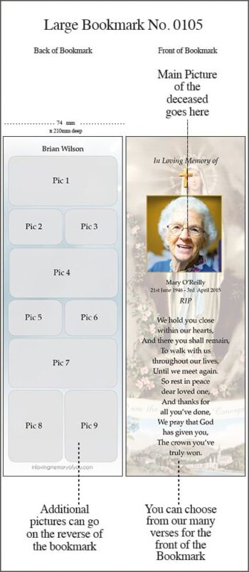 Large Memorial Bookmark Style 0105 Our Lady of Lourdes