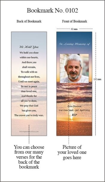 Memorial Bookmark Style 0102 Sunset Seashore